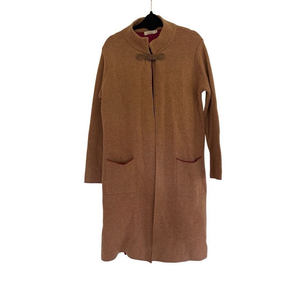 A. IDA Womens Tan Pink Italian Wool Blend Longline Sweater Jacket Size Large - Picture 14 of 14